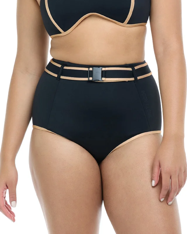 Surf leggings for women with sun protection-Undersea Raquel High Waisted Swim Bottom - Black Gold