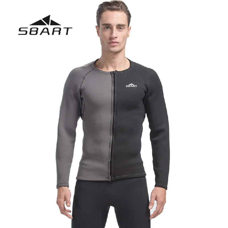 Best wetsuits for underwater hunting and spearfishing-SBART 3mm Neoprene Winter Wetsuit Jacket Men Rash Guard Scuba Diving Swimwear Kite Surfing Snorkeling Swimsuit Tops & T-Shirt