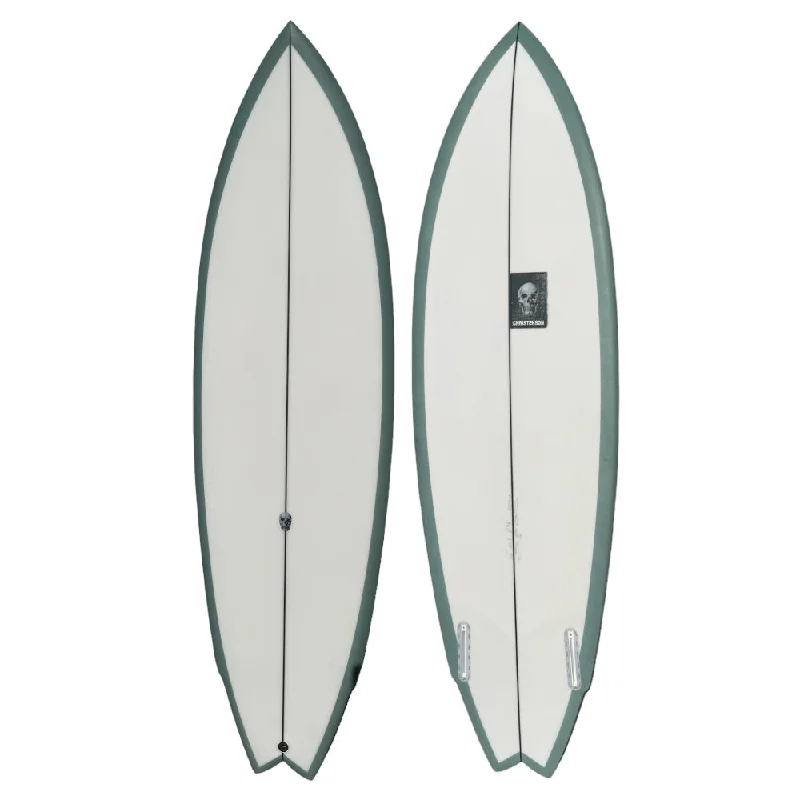 Surfboards with excellent wave-catching ability-CHRISTENSON LANE SPLITTER SWALLOW TAIL 5'11" DUCK EGG BLUE RAIL SPRAY