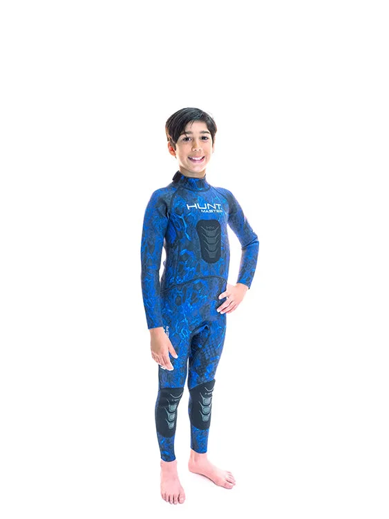 Low-profile wetsuits for minimal drag and high-speed diving-Huntmaster Burnum Camo 2mm Kids Wetsuit - Blue