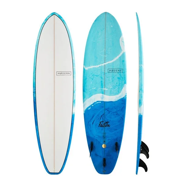 Boardshorts and surfboards for the complete set-MODERN FALCON 6'4" BLUE SWIRL TINT P.U. FCS II