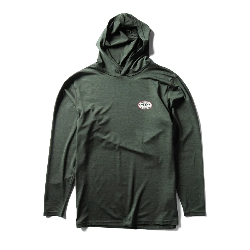 Compression wetsuits for reduced muscle fatigue-VISSLA TWISTED ECO HOODED LS LYCRA UV TEE - MILITARY HEATHER