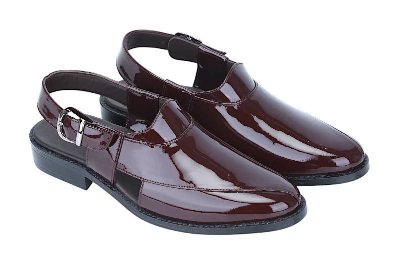 easy slip-on sandals-Mens Premium Peshawari Patent Leather Sandal 93668