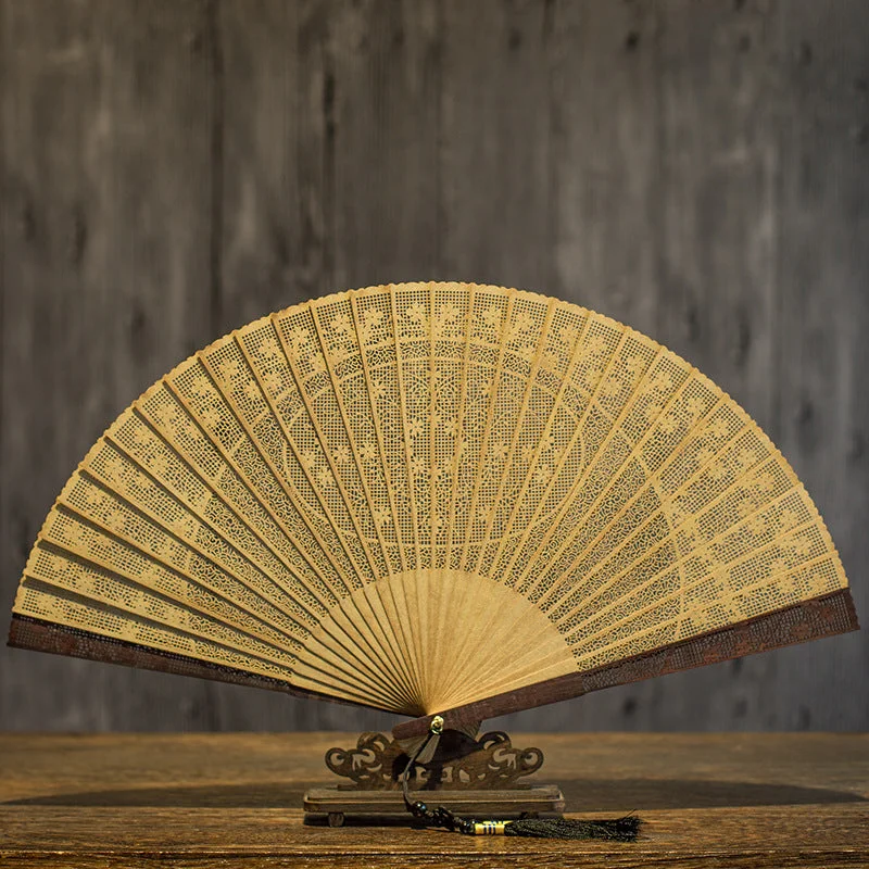 comfortable sandals for long walks-Laochangmen Suzhou Sandalwood Fan -7-inch Burmese Wood Hollow Carving Fan Folding Fan Chinese Style Gift Fan