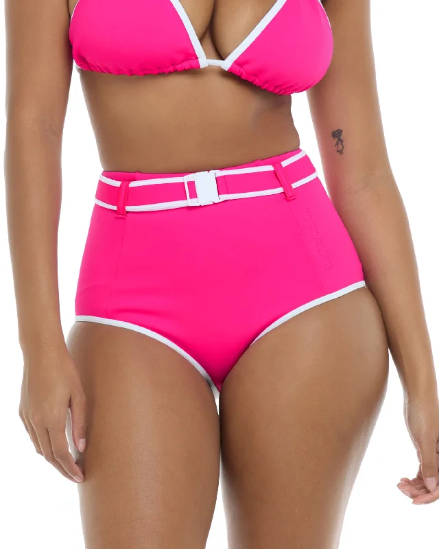 Eco-friendly surf clothes made from recycled materials-Undersea Raquel High Waisted Swim Bottom - Flamingo Pink White