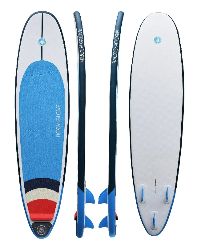 Surfboards with a flat deck for stability-EZ 8'2" Inflatable Longboard Surfboard - Blue/Green