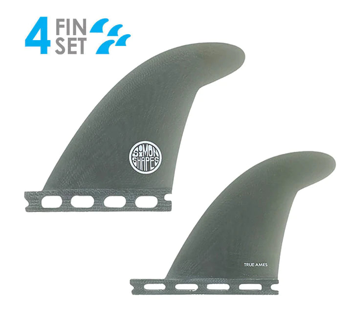 Adjustable surfboard fin systems for improved flexibility-TRUE AMES JOHN SIMON QUAD TYPE II FG SMOKE - FUTURES