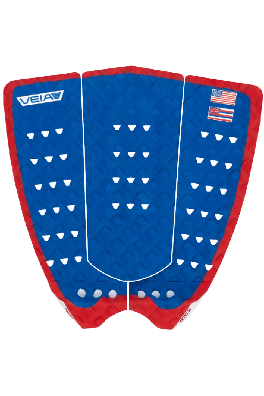 Custom surf pad for a personalized ride-  VEIA JJF Round Tail Pro Traction Pad-USA Blue/Red