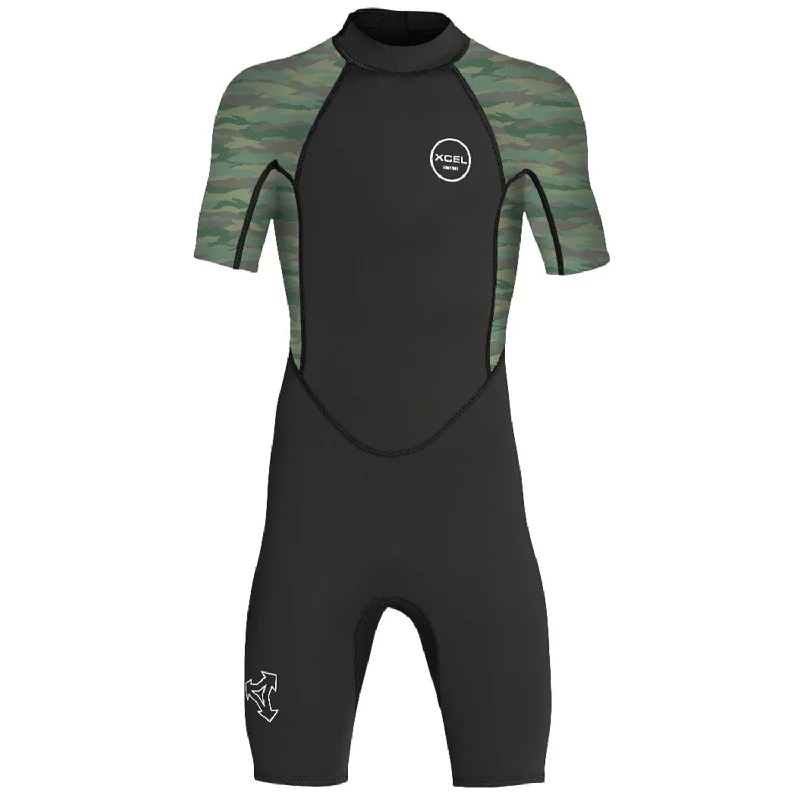 Men’s wetsuits for deep-water diving-Xcel Youth Axis Short Sleeve 2mm Springsuit Sp21 Black Camo