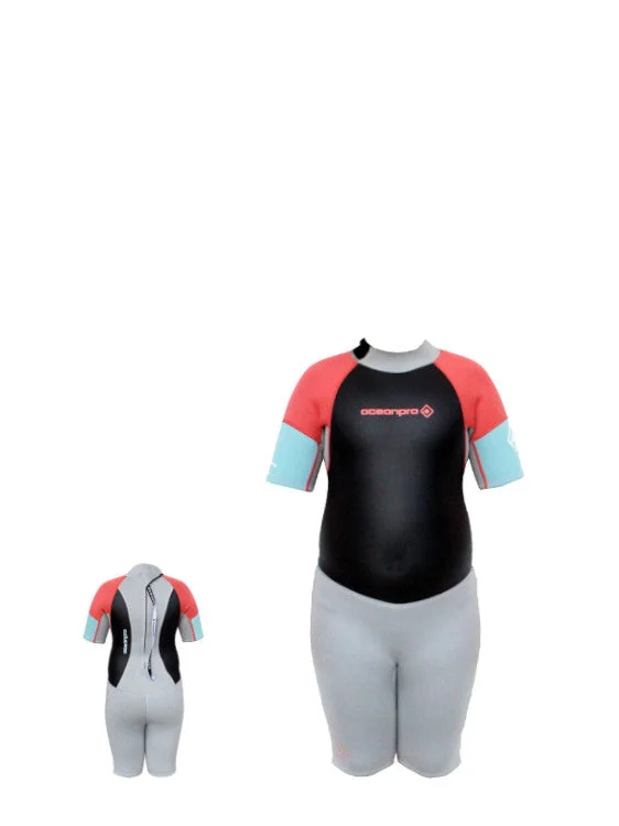 Wetsuits with adjustable neck seals for better fit-Ocean Pro Nippa 3mm Kids Shortie Wetsuit (Girls)