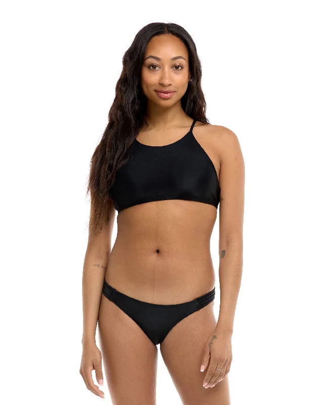 Athletic surf wear for serious surfers-Smoothies Alesha High Neck Bikini Top - Black