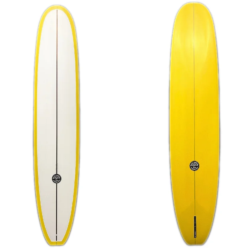 Surfboards for carving turns and speed-WRV 9'6" Brazie Captin's Log Yellow Tint Surfboard