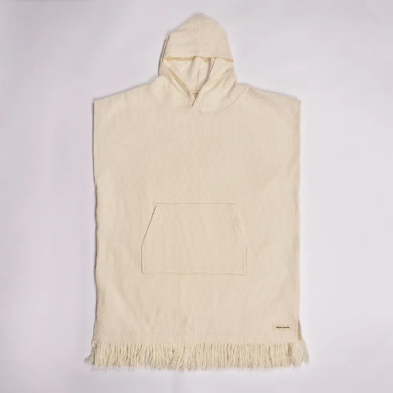 Surfboard cleaning cloth for polishing and maintenance-O&E WMNS WAFFLE HOODED PONCHO - ANTIQUE WHITE