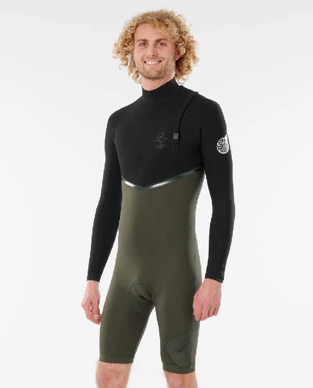 Full-body wetsuits for ultimate protection-Rip Curl E Bomb Zip Free LS Mens Springsuit Wetsuit - Black Olive