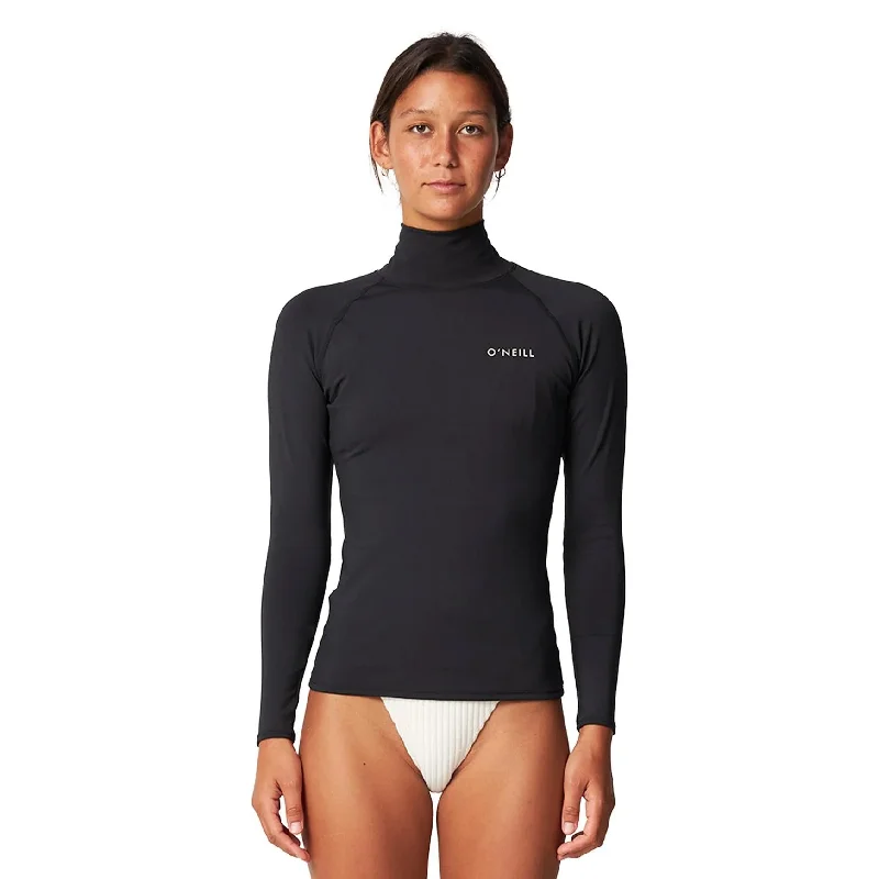 Thermal protection wetsuits for aquatic professionals-O'NEILL WMNS SALINA PREMIUM L/SL HIGH NECK RASH VEST 2025