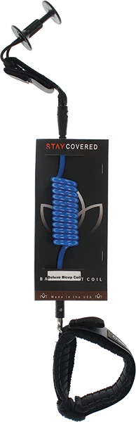 Surfboard leash with stretch cord for better flexibility-Stay Covered Coiled Bicep Bodyboard Leash Blu