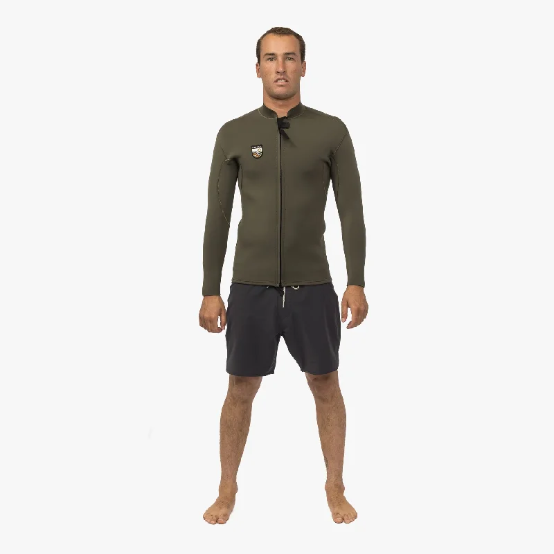 Wetsuits for extreme cold-water diving-VISSLA SOLID SETS 2MM FZ JACKET - ARMY