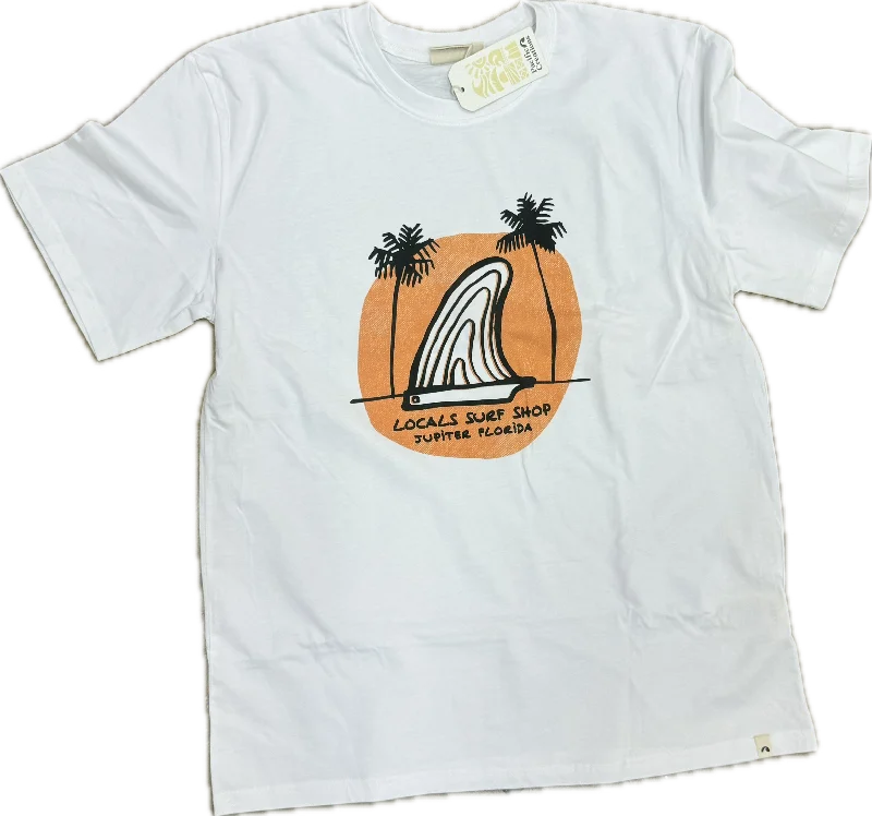 Best fins for surfboards in strong winds-LOCALS MENS SINGLE FIN TEE WHITE