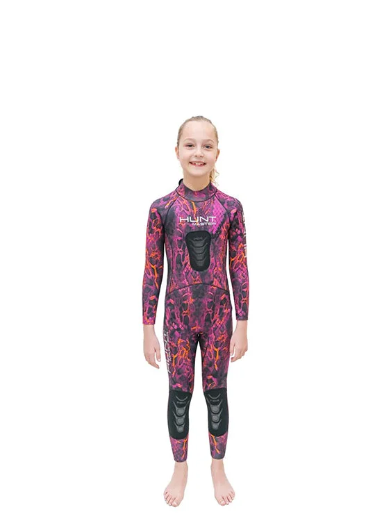 Wetsuits with anti-bacterial lining for hygiene-Huntmaster Burnum Camo 2mm Kids Wetsuit - Pink