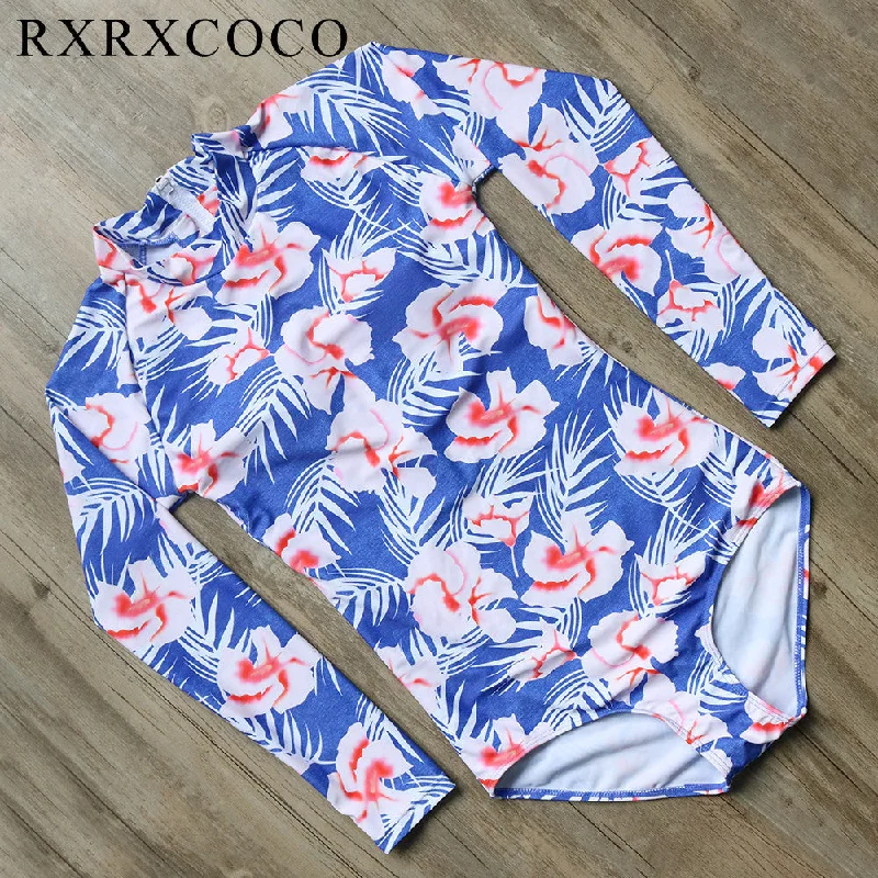 Beachwear surf clothing for casual days-RXRXCOCO 2017 New Floral Printed One Piece Swimwear Women Bathing Suit Push Up Retro Swimsuit Vintage One Piece Surfing Suits