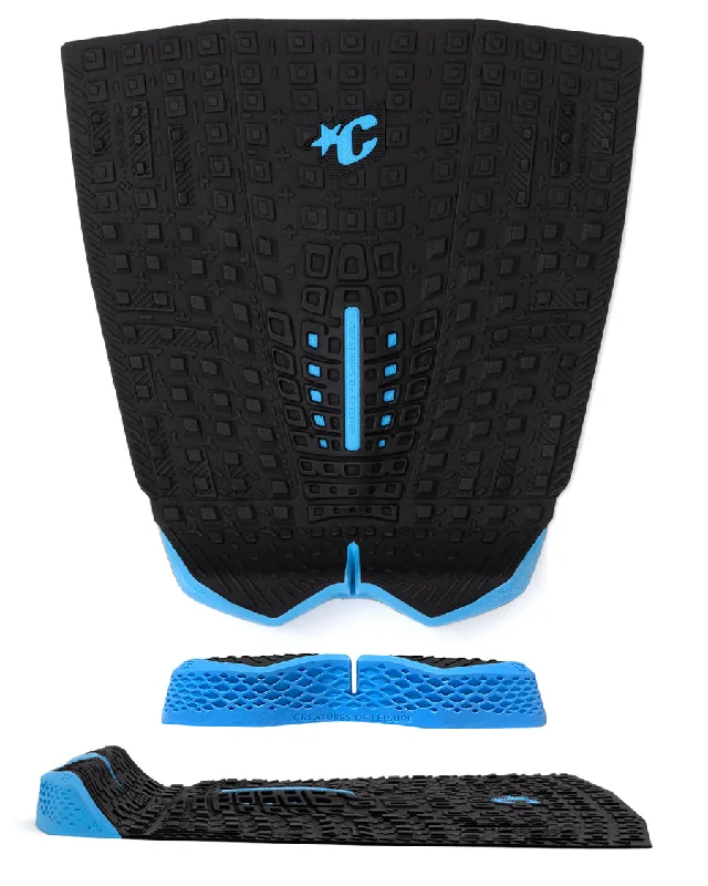 Ergonomic surf pad for better foot placement-  Creatures Proto 1.4 Traction Pad-Eco Black Cyan