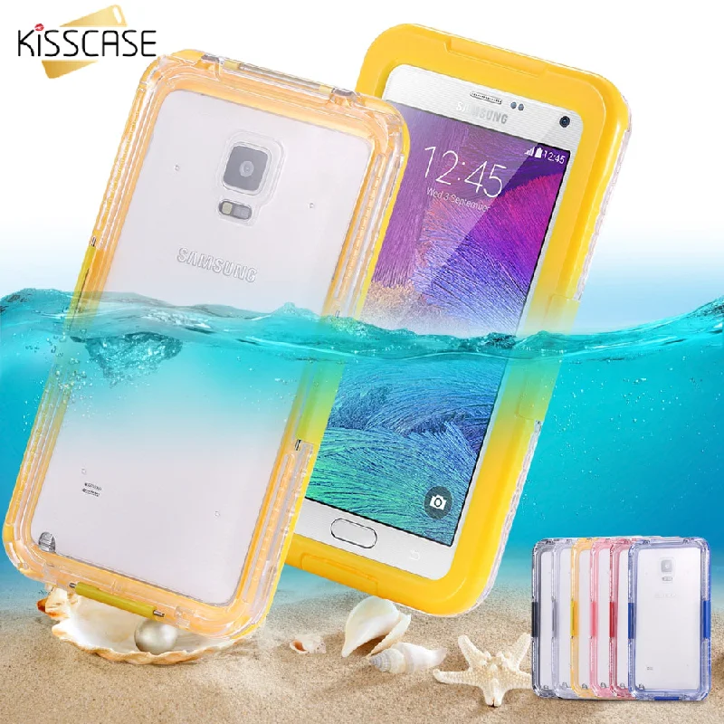 Surf ponchos for after-surf changing-KISSCASE Waterproof Swimming Cover for Samsung Galaxy Note 2 3 4 Case Clear Crystal Diving Surfing Phone Bag Coque Funda Shell