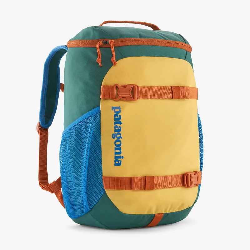 Surfboard carrier straps for easy transport-PATAGONIA KIDS REFUGITO DAY PACK 18L - PATCHWORK: CONIFER GREEN