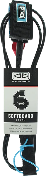 Surfboard leash with swivel for reduced tangling-Ocean and Earth Softboard Surfboard Leash - 6' Black