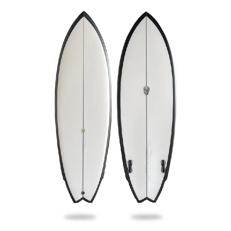 Surfboards designed for beach and reef breaks-CHRISTENSON 5'11 LANE SPLITTER SWALLOW TAIL PU BLACK RAIL SPRAY