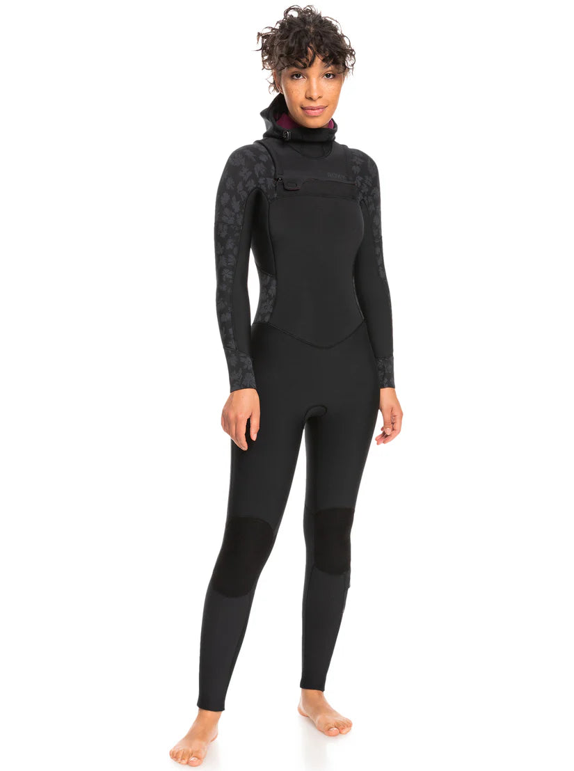 Wetsuits for marine biology and research diving-Roxy 5/4/3mm Swell Series Hooded Chest Zip Wetsuit - Women's